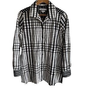 Foxcroft Plaid Button Down Shirt Sz 8 Shaped Longline Tunic Top Textured NWOT